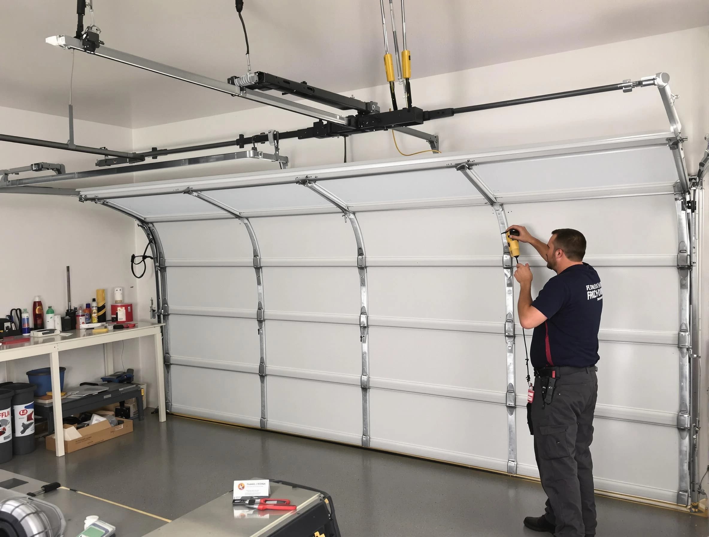 Milliken Garage Door Repair certified technician performing overhead door system repair in Milliken