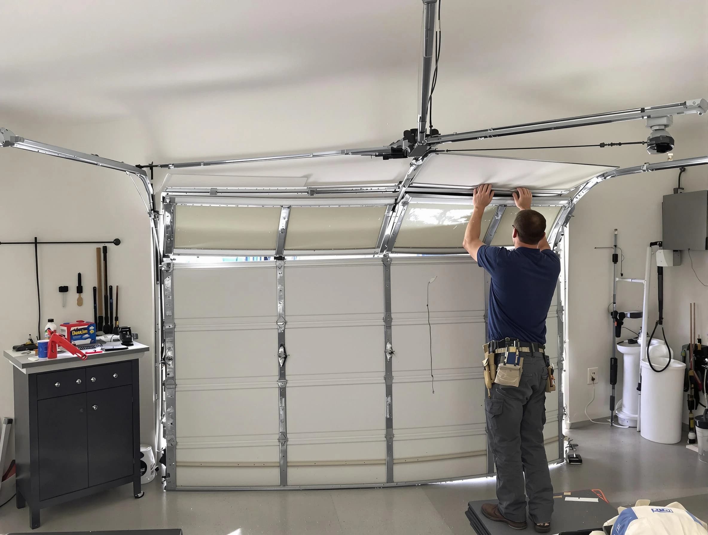 Milliken Garage Door Repair specialist performing precise section replacement on Milliken garage door