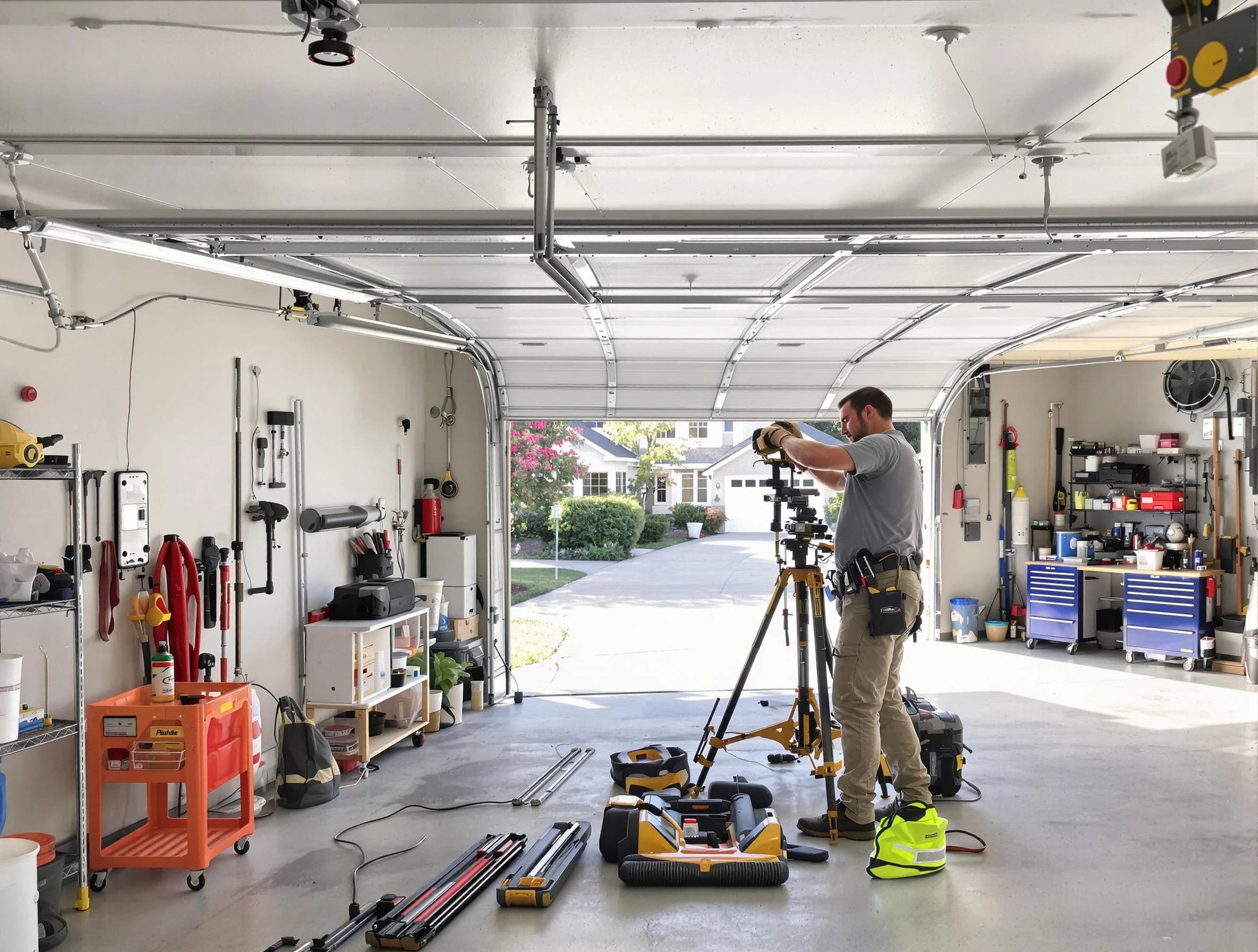Milliken Garage Door Repair specialist performing laser-guided track alignment in Milliken