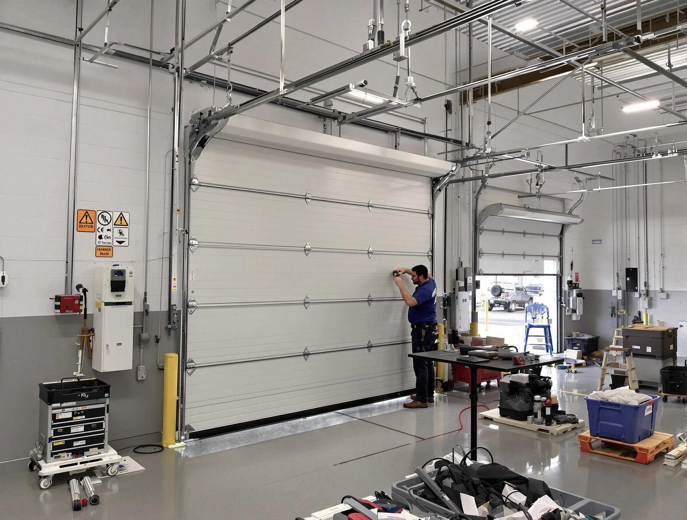 Commercial garage door repair being performed by Milliken Garage Door Repair expert in Milliken