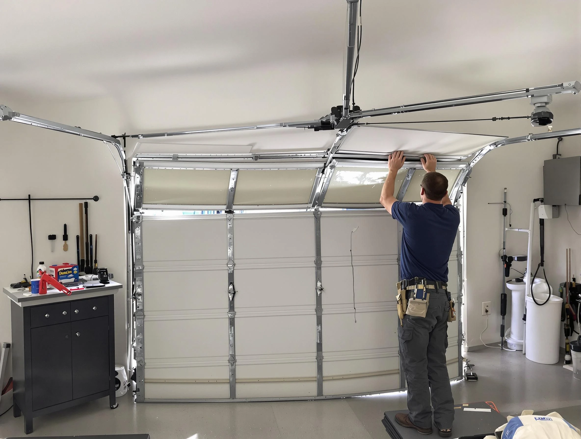 Milliken Garage Door Repair specialist performing precise section replacement on Milliken garage door